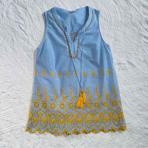 Skies Are Blue Sleeveless Top / Blouse Blue & Gold Size Small - Picture 2 of 11